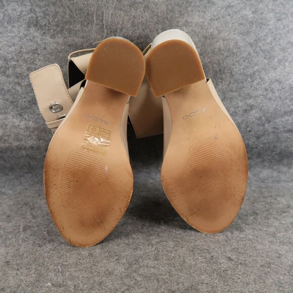 Aldo Shoes Womens 7.5 Pumps Ankle Wrap Buckle Bootie Peep Toe Leather Block Heel - Picture 12 of 16